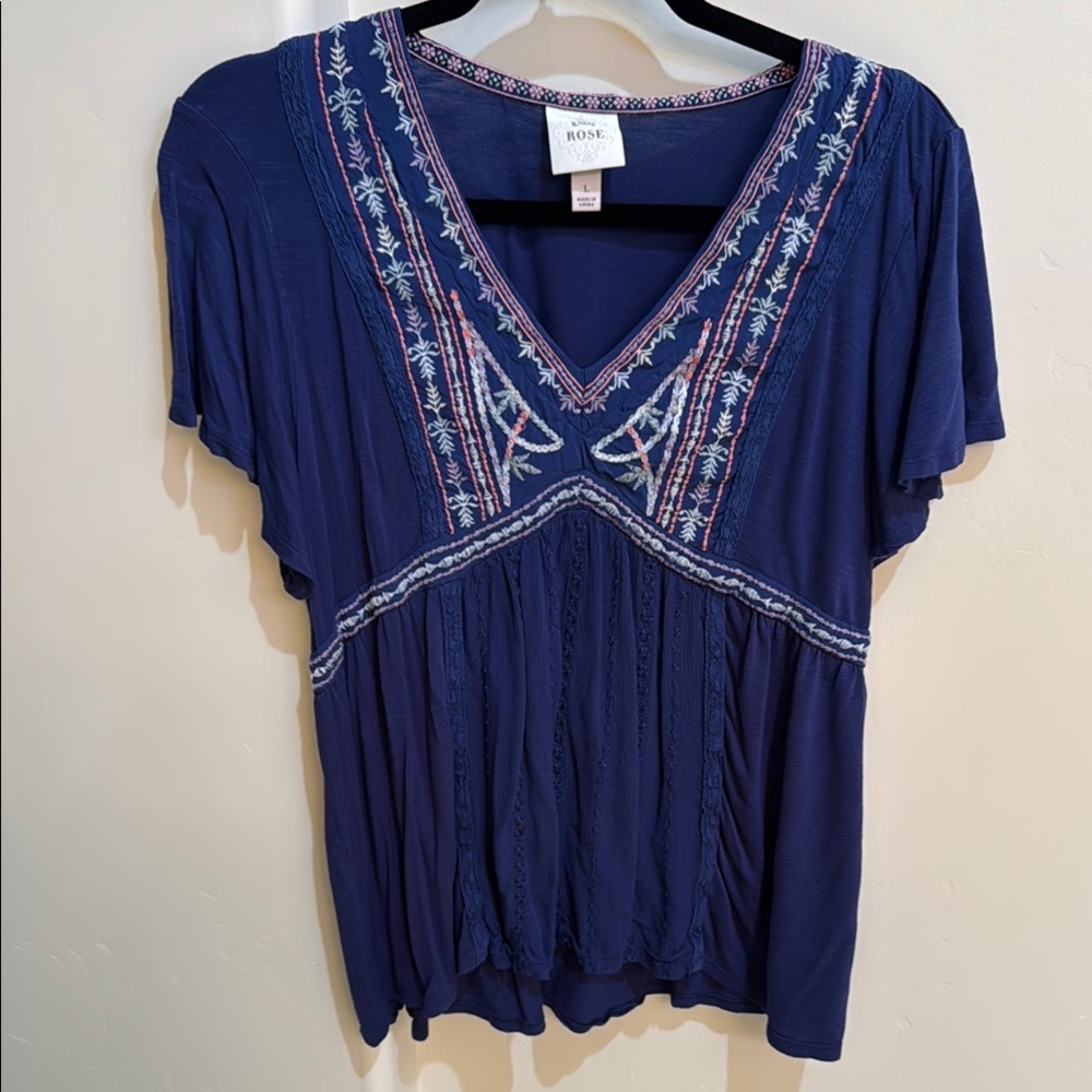 Knox Rose Navy Embroidered Blouse